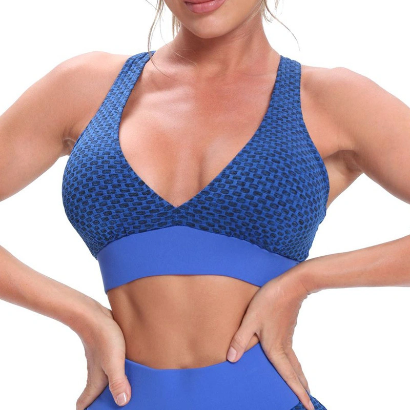 Europe and The United States Gather Shockproof Yoga Bra Honeycomb Jacquard Bubble Thickened Sexy Beautiful Back Sports Underwear Fitness Bra