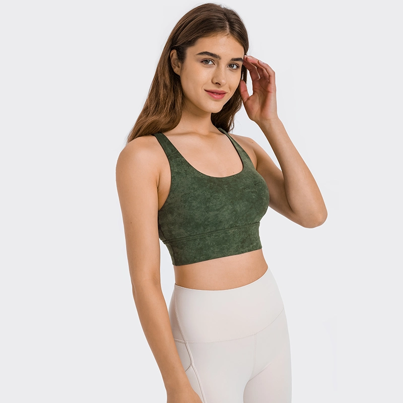 Shockproof Cross Shoulder Strap Push up Soft Women Crop Top Printed Yoga Wear Sport Bra