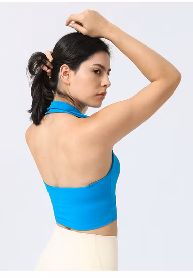 Women′ S V Neck Halter Sports Bra - Padded Backless Yoga Bra Crop Tank Top Bra with Built in Shelf Bra