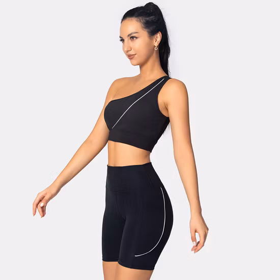 Black Quick Dry One Shoulder Bra and Shorts Yoga Suit Women Sports Wear Gym Oufits Set