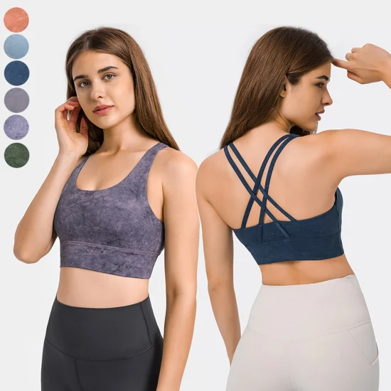 Shockproof Cross Shoulder Strap Push up Soft Women Crop Top Printed Yoga Wear Sport Bra